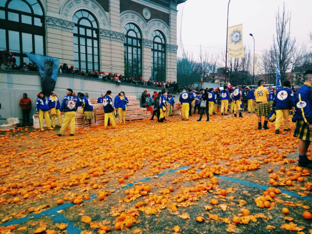 Streets of Ivrea explode with flying oranges in a three-day carnival revolt