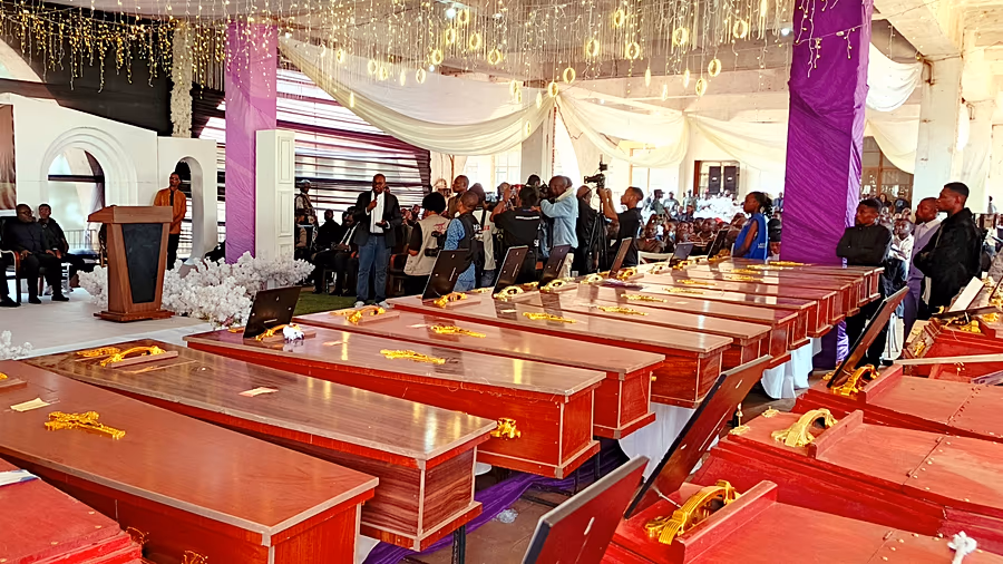 Families of victims of a deadly fire in DR Congo gather at a morgue ahead of mass funeral